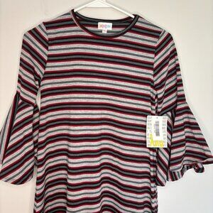 LuLaRoe NEW Maurine Women's XXS Red Black Gray Bell Sleeve Hi Lo Ruffle